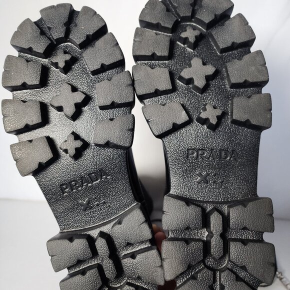 Prada Tall Leather Riding Boots - Black, Size 38, Mid-Heel Block Heel, Round Toe - Picture 15 of 16